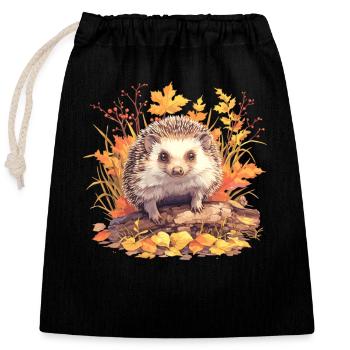 Igel - Verschließbarer Geschenkbeutel aus Baumwolle (25x30cm) - Schwarz - Vorne