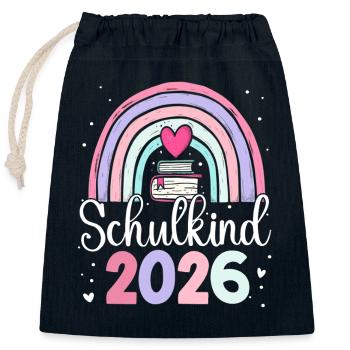 Schulkind 2026 Regenbogen - Verschließbarer Geschenkbeutel aus Baumwolle (25x30cm) - Navy - Vorne