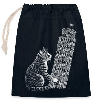 Katze am Turm von Pisa - Verschließbarer Geschenkbeutel aus Baumwolle (25x30cm) - Navy - Vorne