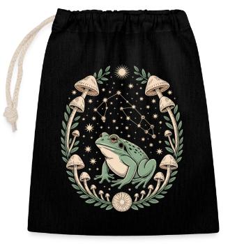 Frog Astrology and Mushroom Pattern Magic - Closable cotton gift bag (25x30cm) - black - Front