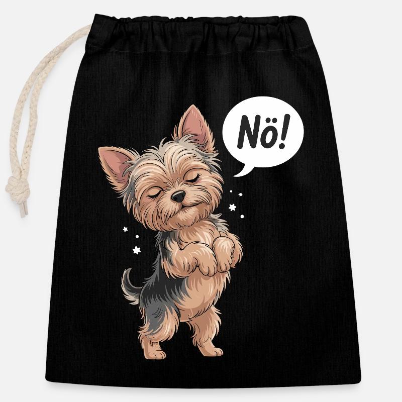 Niedlicher Yorkshire Terrier Mit 'Nö!' Sprechblase - Verschließbarer Geschenkbeutel aus Baumwolle (25x30cm) - Schwarz