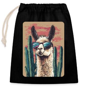 Lama - Verschließbarer Geschenkbeutel aus Baumwolle (25x30cm) - Schwarz - Vorne