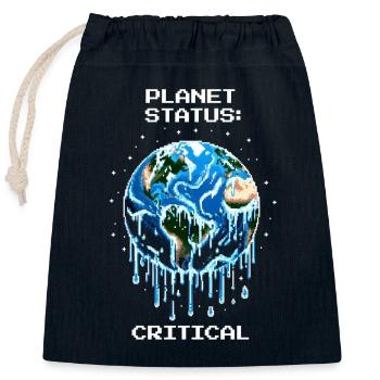 État de la planète : Critique | Changement climatique, Terre - Sac cadeau en coton avec cordon (25 x 30 cm) - bleu marine - Devant