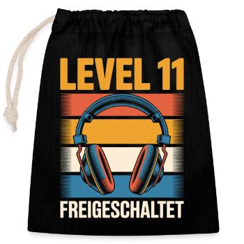 Level 11 Geburtstag Freigeschaltet Kopfhörer - Verschließbarer Geschenkbeutel aus Baumwolle (25x30cm) - Schwarz - Vorne