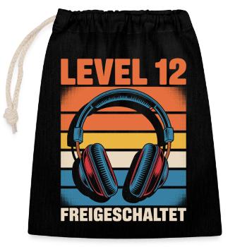 Geburtstag Level 12 Freigeschaltet - Verschließbarer Geschenkbeutel aus Baumwolle (25x30cm) - Schwarz - Vorne