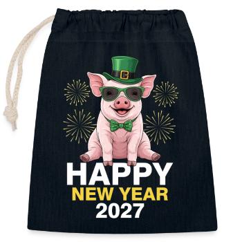 Happy New Year 2027 - Closable cotton gift bag (25x30cm) - navy - Front