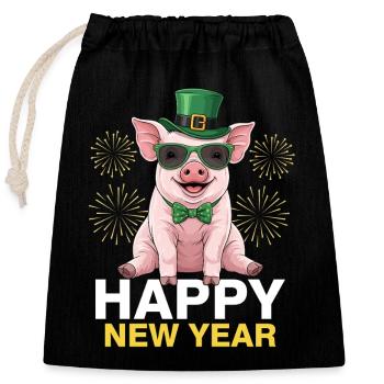 Happy New Year - Verschließbarer Geschenkbeutel aus Baumwolle (25x30cm) - Schwarz - Vorne