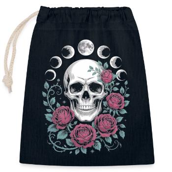 Gothic Totenschädel mit Mondphasen und Rosen Design - Verschließbarer Geschenkbeutel aus Baumwolle (25x30cm) - Navy - Vorne