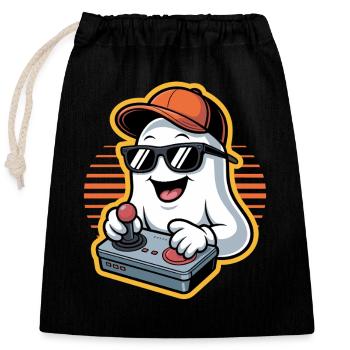 Retro Gamer Halloween Ghost - Closable cotton gift bag (25x30cm) - black - Front