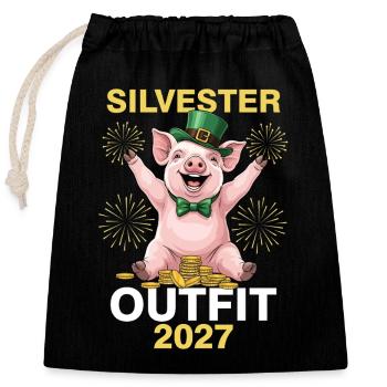 Silvester Outfit 2026 - Verschließbarer Geschenkbeutel aus Baumwolle (25x30cm) - Schwarz - Vorne