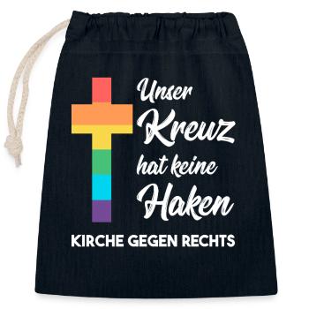 L’Église contre les nazis - Notre croix n’a pas de crochets - Sac cadeau en coton avec cordon (25 x 30 cm) - bleu marine - Devant