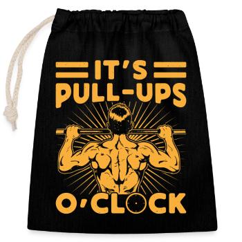 Fanatiques de fitness C’est des tractions à l’horloge - Sac cadeau en coton avec cordon (25 x 30 cm) - noir - Devant