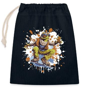 Grenouille Snowboard - Sac cadeau en coton avec cordon (25 x 30 cm) - bleu marine - Devant