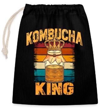 Kombucha König Retro - Verschließbarer Geschenkbeutel aus Baumwolle (25x30cm) - Schwarz - Vorne