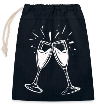 Sekt-Prosecco-Glas - Verschließbarer Geschenkbeutel aus Baumwolle (25x30cm) - Navy - Vorne