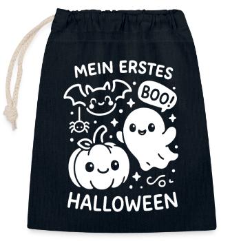 Mon premier Halloween - Citrouille et fantôme - Sac cadeau en coton avec cordon (25 x 30 cm) - bleu marine - Devant
