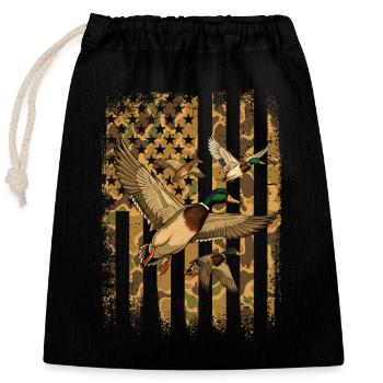 Canards avec camouflage US drapeau Waterfowl Pride - Sac cadeau en coton avec cordon (25 x 30 cm) - noir - Devant