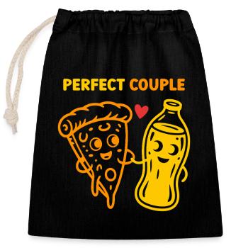 Perfect Couple Pizza And Soda Cartoon Art - Verschließbarer Geschenkbeutel aus Baumwolle (25x30cm) - Schwarz - Vorne