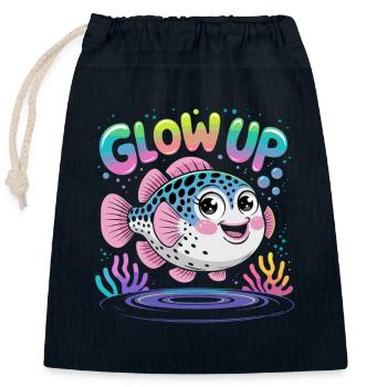 Glow Up Tetra Buntes Fischmotiv - Verschließbarer Geschenkbeutel aus Baumwolle (25x30cm) - Navy - Vorne