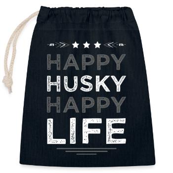 Husky Lebensfreude Schriftzug - Verschließbarer Geschenkbeutel aus Baumwolle (25x30cm) - Navy - Vorne
