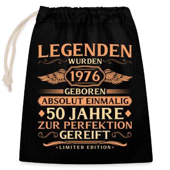 50. Geburtstag Absolut Einmalig - Jahrgang 1976 - Verschließbarer Geschenkbeutel aus Baumwolle (25x30cm) - Schwarz - Vorne