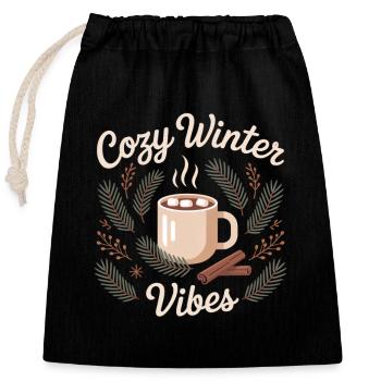 Warm winter motif - Closable cotton gift bag (25x30cm) - black - Front