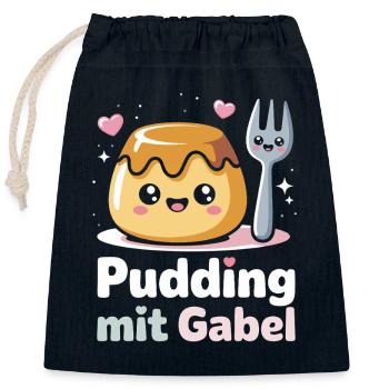 Pudding with fork - Closable cotton gift bag (25x30cm) - navy - Front