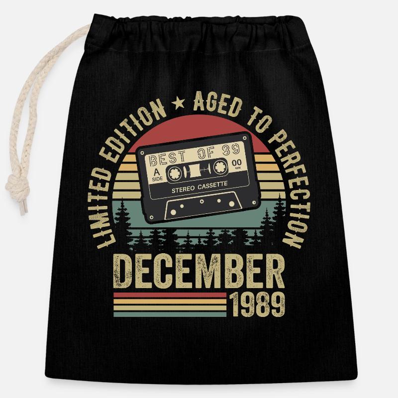Décembre 1989 - Anniversaire Décembre 1989 - Sac cadeau en coton avec cordon (25 x 30 cm) - noir