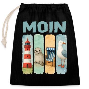Phare de Moin, chaise de plage avec phoques, côte des mouettes - Sac cadeau en coton avec cordon (25 x 30 cm) - noir - Devant