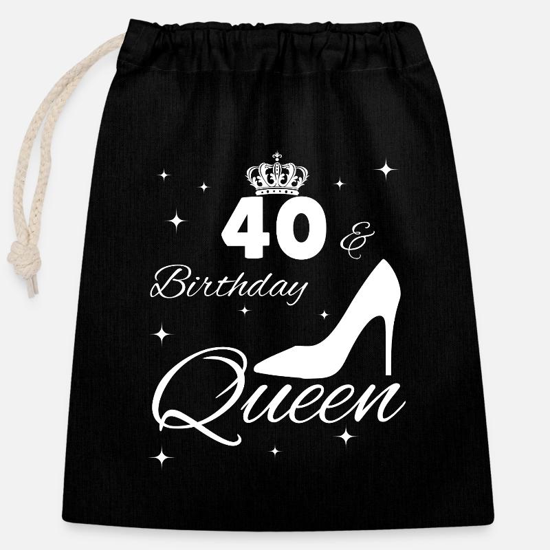 40 Birthday Queen with Crown and Heels - Closable cotton gift bag (25x30cm) - black