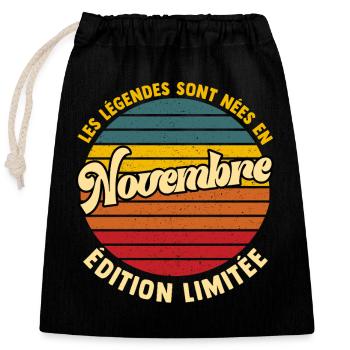Les Légendes Naissent En Novembre - Anniversaire - Sac cadeau en coton avec cordon (25 x 30 cm) - noir - Devant