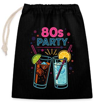 80s Party Neon Drinks - Closable cotton gift bag (25x30cm) - black - Front