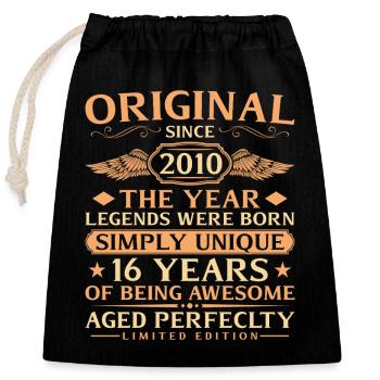 Original 2010 Vintage - 16th Birthday - Closable cotton gift bag (25x30cm) - black - Front