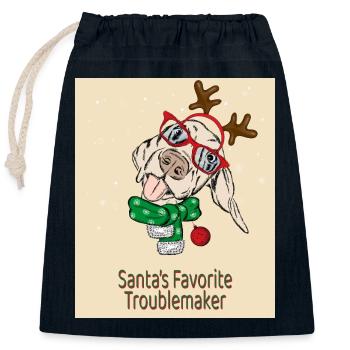Santa's Favorite Troublemaker – Funny Dog - Closable cotton gift bag (25x30cm) - navy - Front