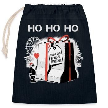 HO HO HO Frohe und SICHERE Weihnachten - Verschließbarer Geschenkbeutel aus Baumwolle (25x30cm) - Navy - Vorne