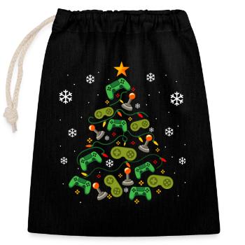 Weihnachtsbaum Controller Gaming Lover Gamer - Verschließbarer Geschenkbeutel aus Baumwolle (25x30cm) - Schwarz - Vorne
