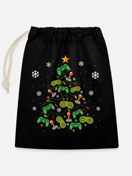 Weihnachtsbaum Controller Gaming Lover Gamer - Verschließbarer Geschenkbeutel aus Baumwolle (25x30cm) - Schwarz