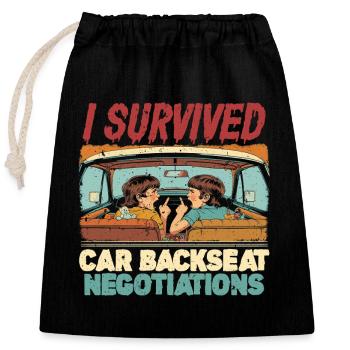 Sibling Car Backseat Negotiations - Closable cotton gift bag (25x30cm) - black - Front