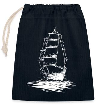 Voilier oeuvre marin - Sac cadeau en coton avec cordon (25 x 30 cm) - bleu marine - Devant