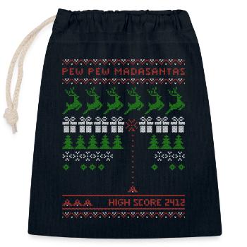 Pew Pew Madasantas | Shooting Game | ugly christmas - Closable cotton gift bag (25x30cm) - navy - Front