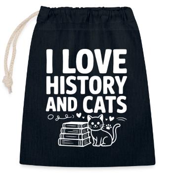 I Love History and Cats - Closable cotton gift bag (25x30cm) - navy - Front