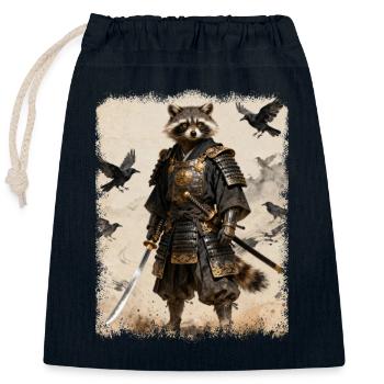 Samouraï raton laveur, Anime Graphique Guerrier japonais - Sac cadeau en coton avec cordon (25 x 30 cm) - bleu marine - Devant