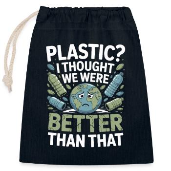 Plastique? Je pensais qu’on valait mieux que ça – - Sac cadeau en coton avec cordon (25 x 30 cm) - bleu marine - Devant