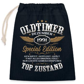Cadeau pour le 35e anniversaire Voiture classique décembre 1991 - Sac cadeau en coton avec cordon (25 x 30 cm) - bleu marine - Devant