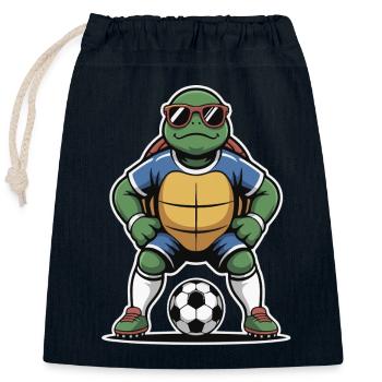 Tortue en tenue de football - Sac cadeau en coton avec cordon (25 x 30 cm) - bleu marine - Devant