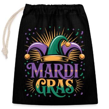 Mardi Gras T-Shirt – Narrenkappe Karneval Motiv - Verschließbarer Geschenkbeutel aus Baumwolle (25x30cm) - Schwarz - Vorne