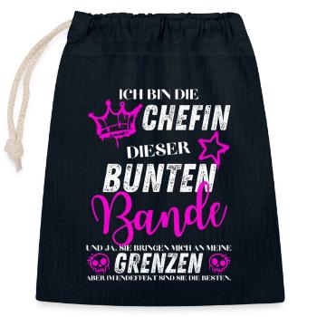 Chefin dieser bunten Bande – Lustiger Spruch - Verschließbarer Geschenkbeutel aus Baumwolle (25x30cm) - Navy - Vorne