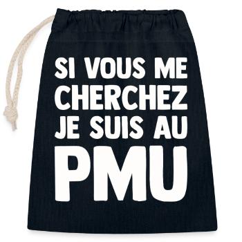 Humour PMU Drôle Bar Bistrot Turfiste Turf Parier - Sac cadeau en coton avec cordon (25 x 30 cm) - bleu marine - Devant