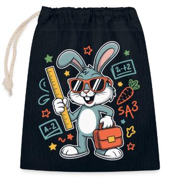 Learning bunny school adventure with glasses - Closable cotton gift bag (25x30cm) - navy - Front