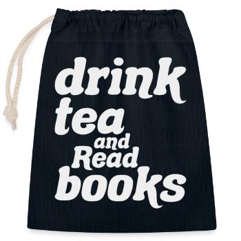 Drinking Tea and Reading Books Original Gift - Closable cotton gift bag (25x30cm) - navy - Front